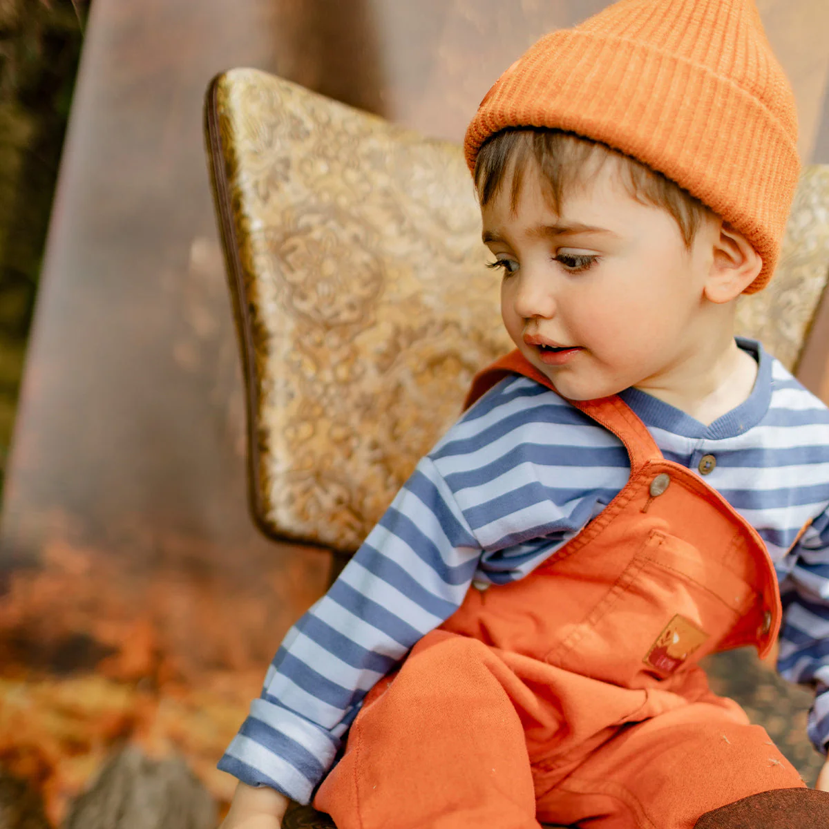Tuque en tricot orange avec cordon, bébé - Image 2