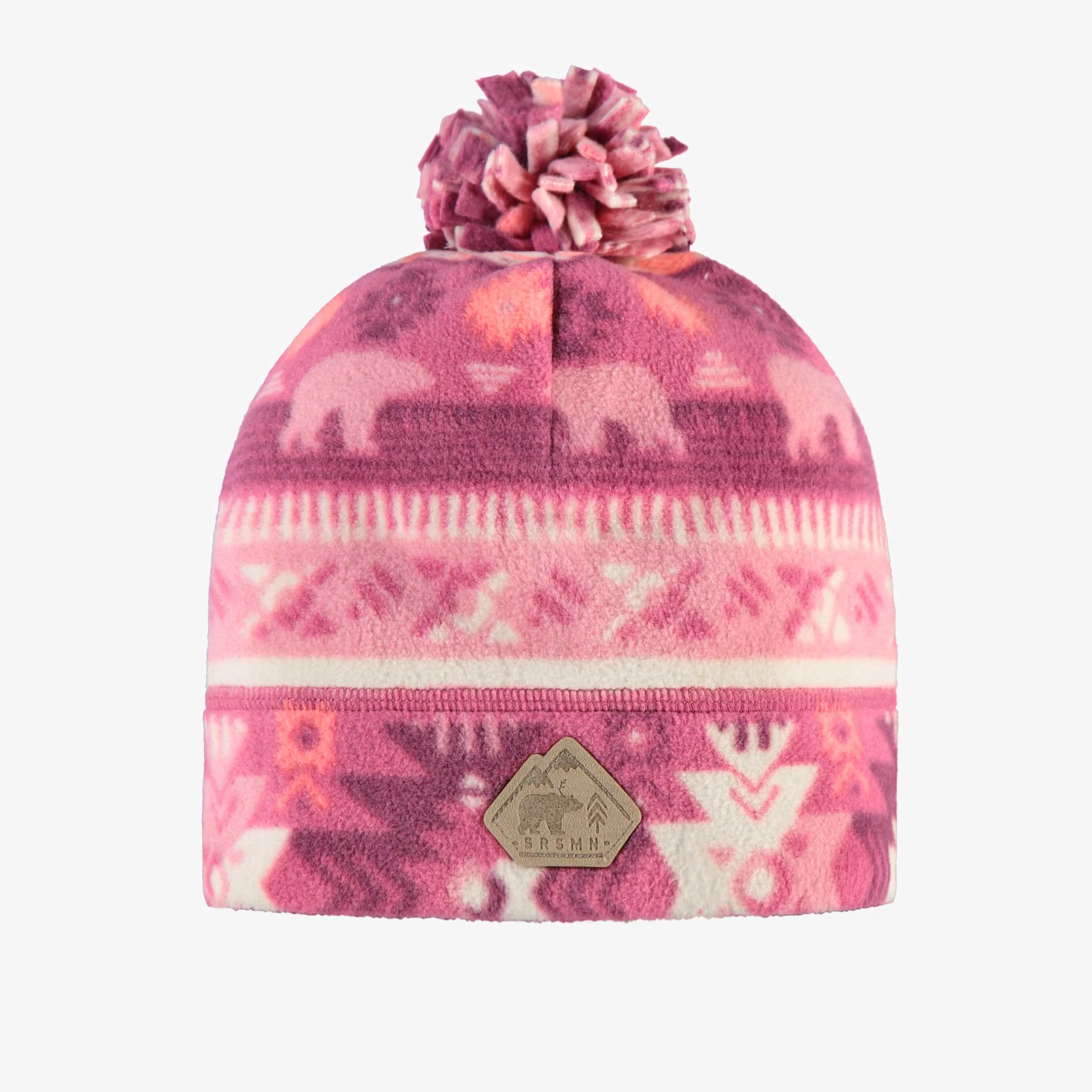 Tuque rose en polar avec motifs, enfant
