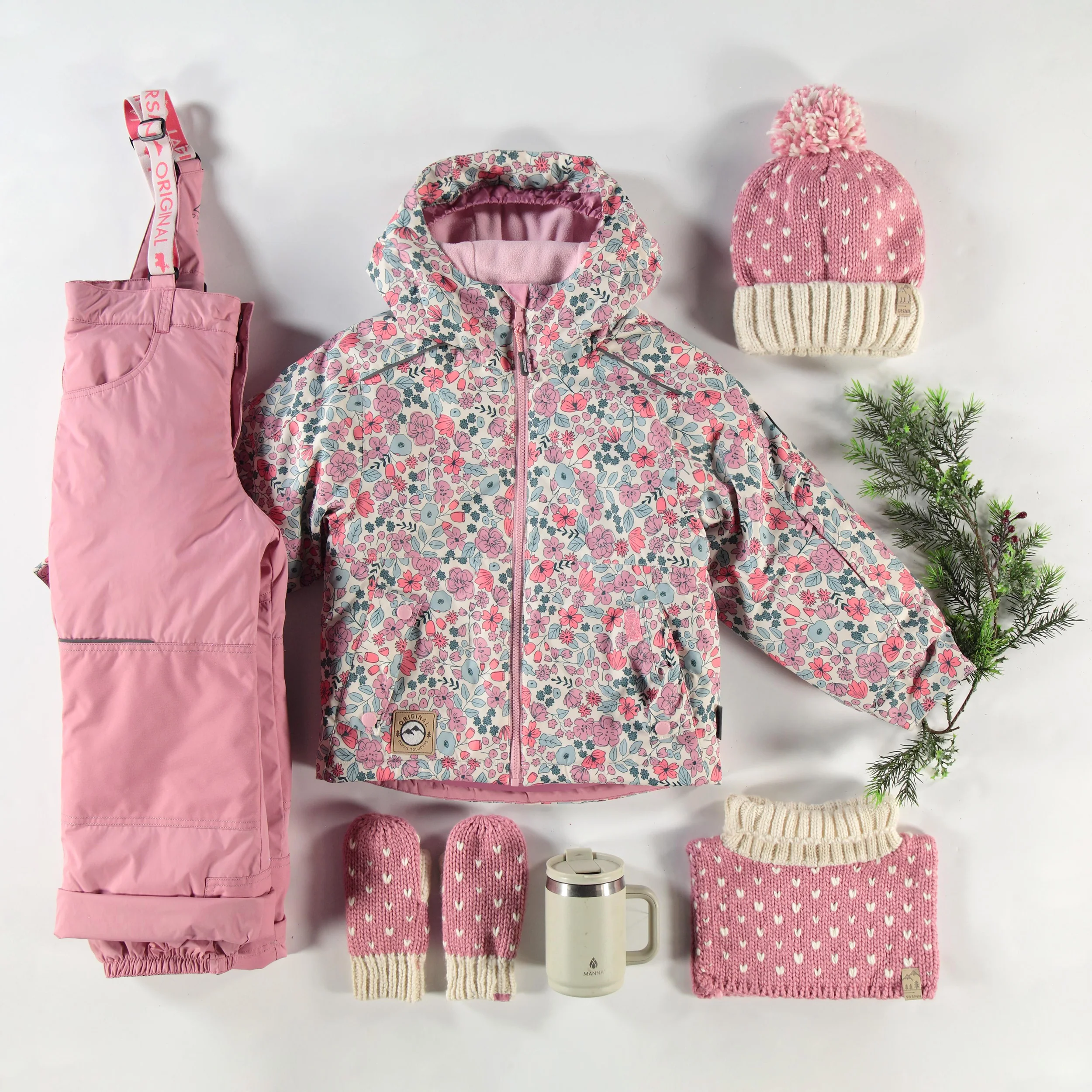 Tuque rose et crème en tricot avec cœurs, enfant - Image 3