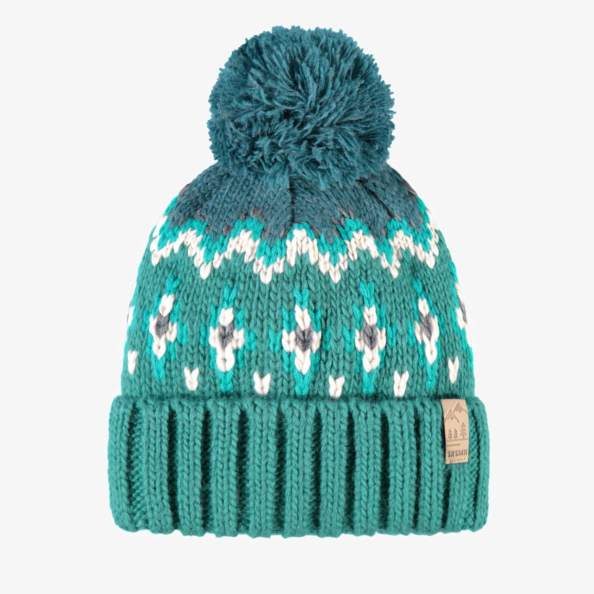 Tuque turquoise en tricot avec motifs, enfant