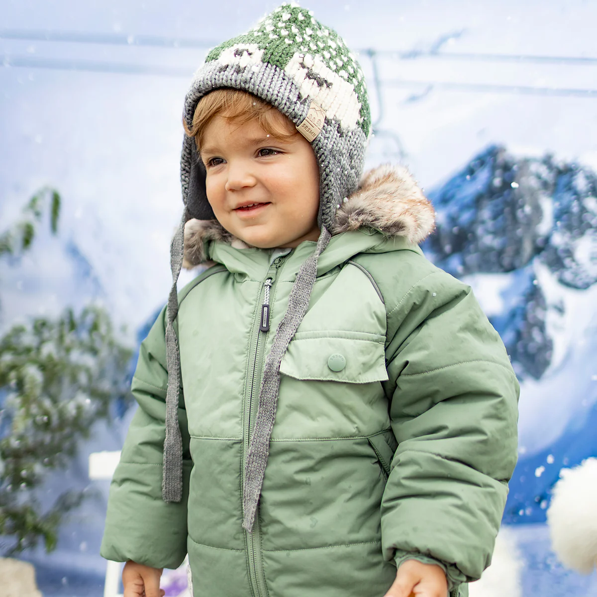 Tuque verte en tricot avec moutons, bébé - Image 2