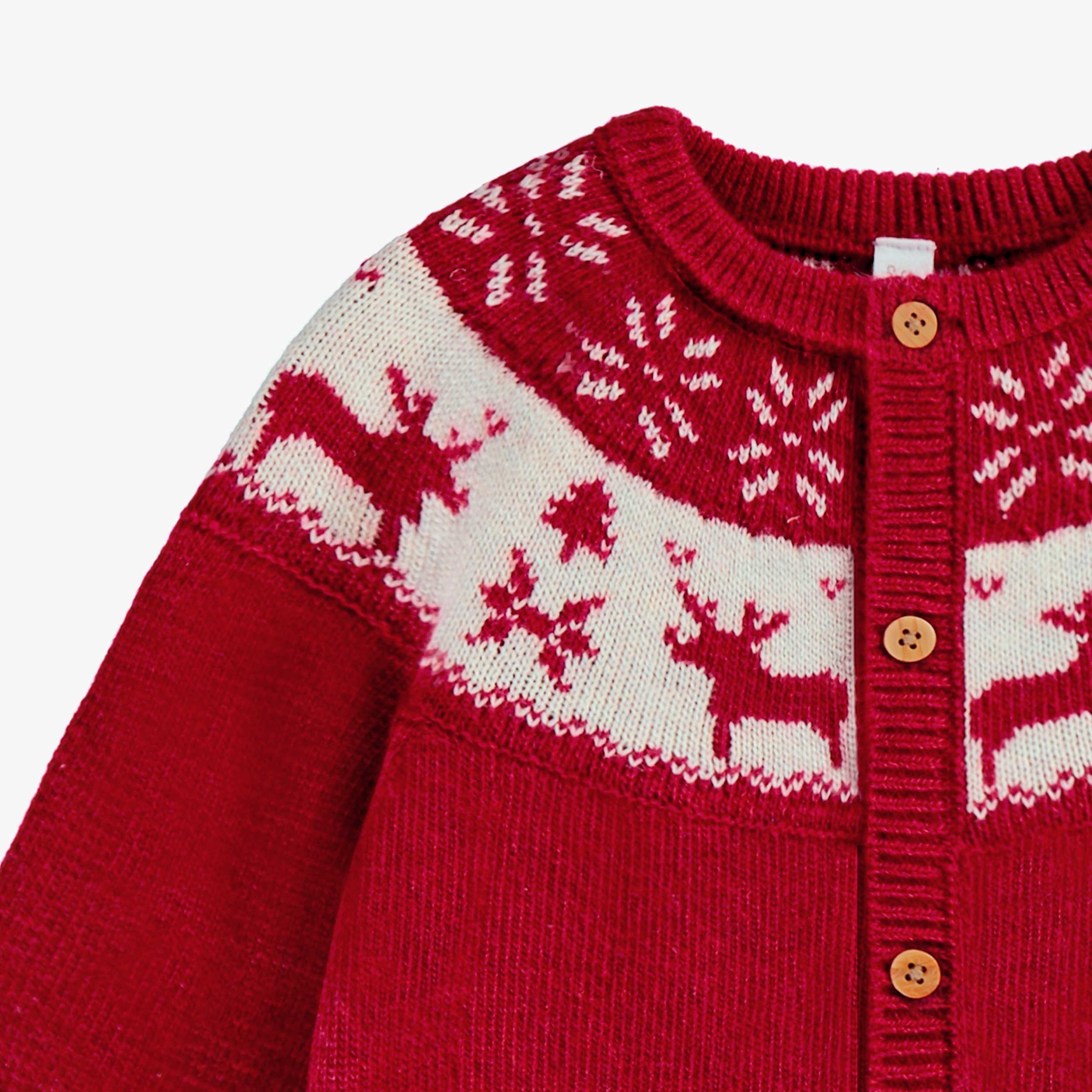 Une pièce rouge en tricot avec motifs jacquard, naissance - Image 7