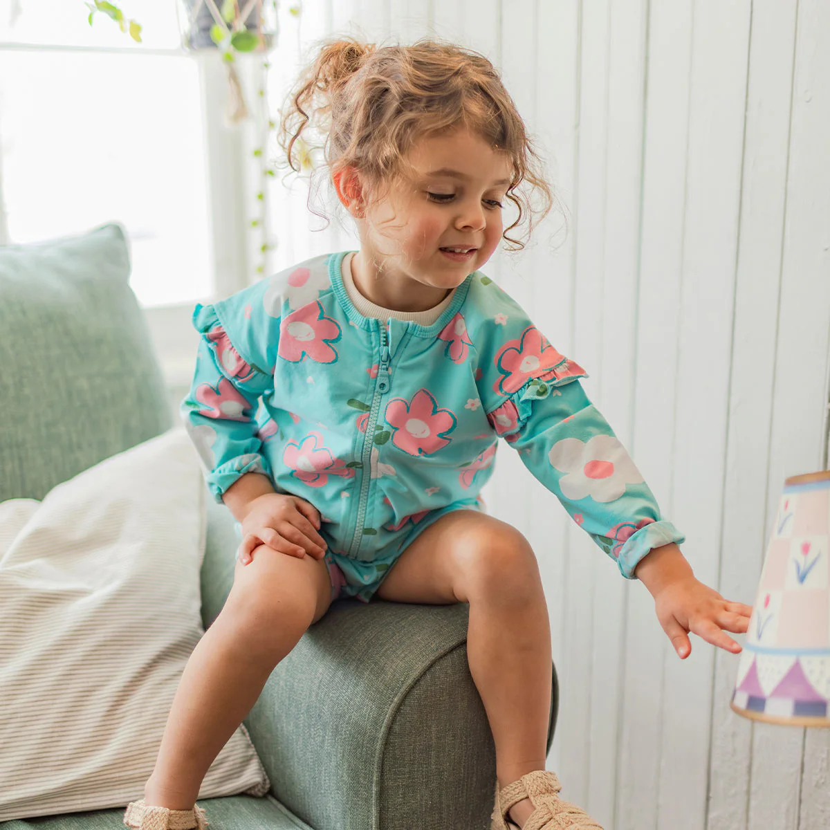 Veste bleu aqua à motif floral, bébé - Image 2