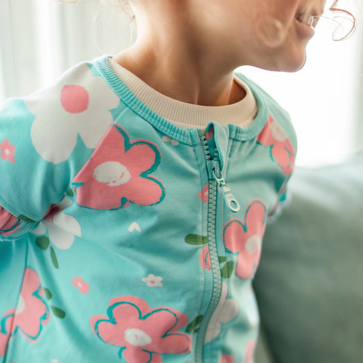 Veste bleu aqua à motif floral, bébé - Image 4
