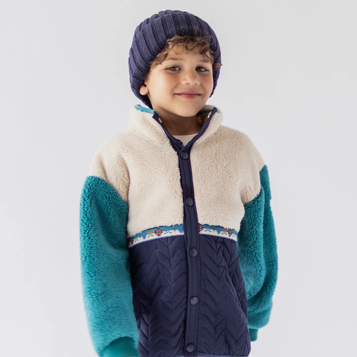 Veste bleue en peluche, enfant - Image 2