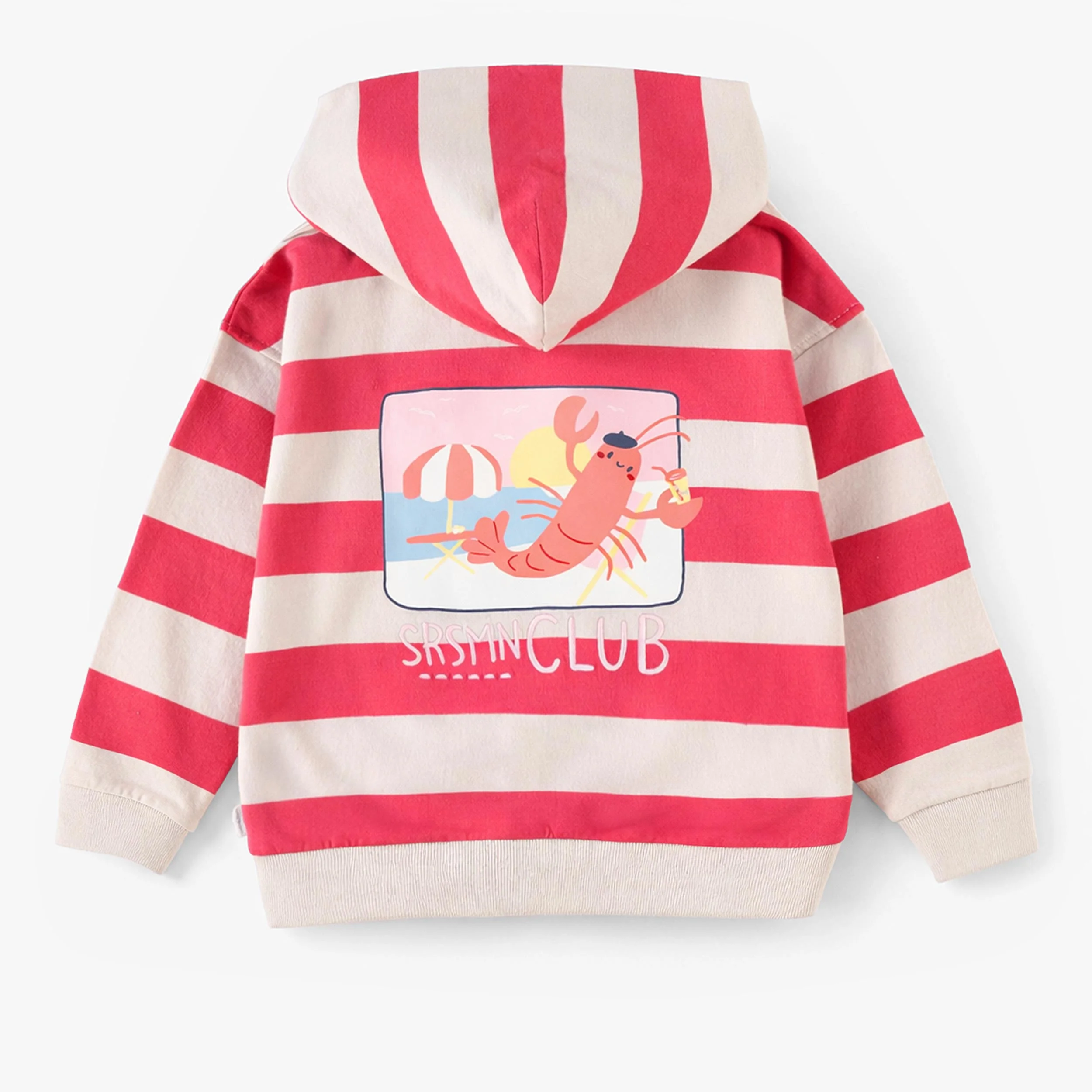 Veste à capuchon beige avec rayures rouges, enfant - Image 2