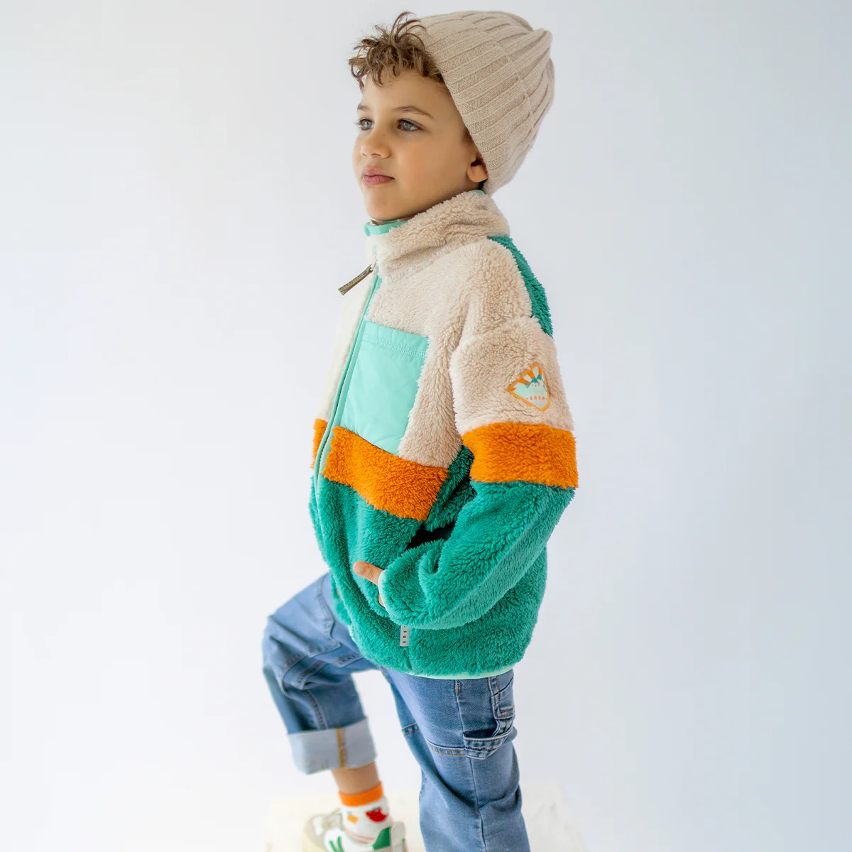 Veste en peluche blocs de couleur, enfant - Image 2