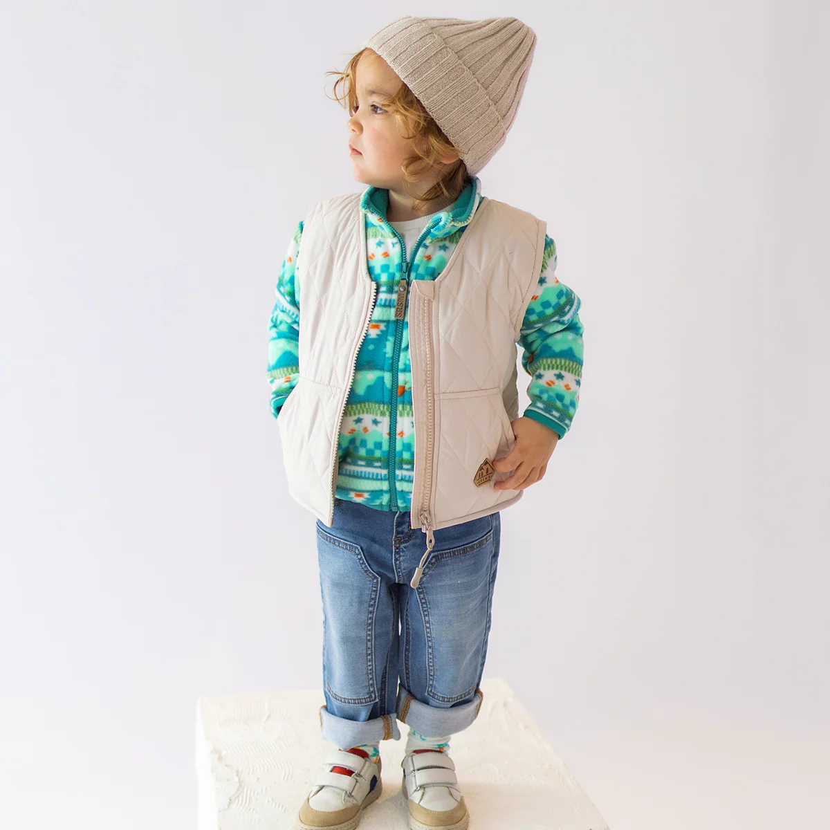 Veste sans manches beige à motif matelassé de losanges, bébé - Image 2