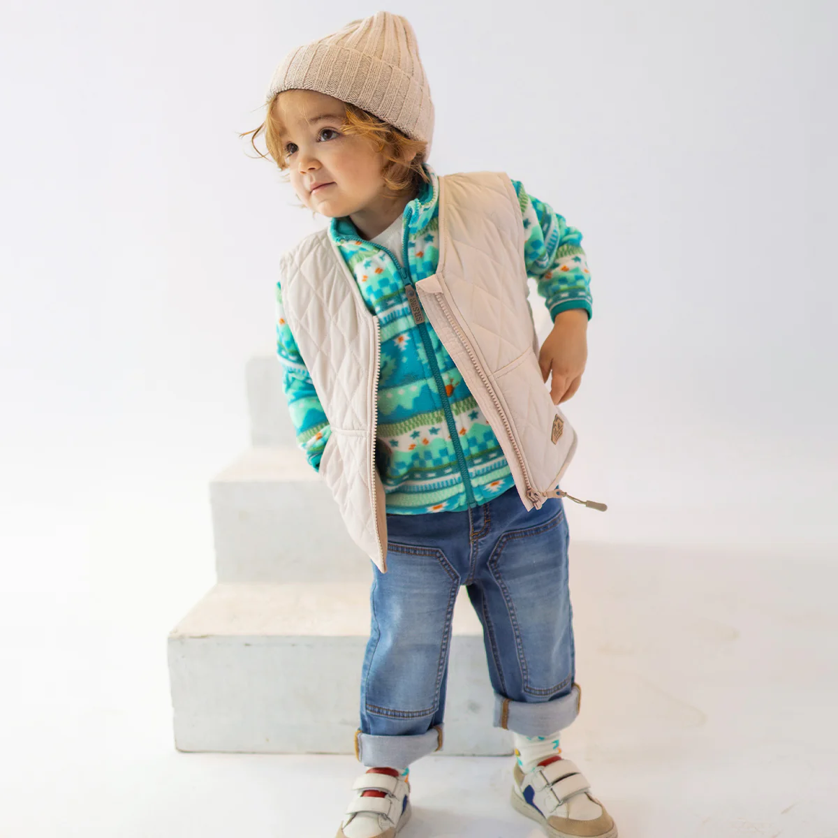 Veste sans manches beige à motif matelassé de losanges, bébé - Image 3