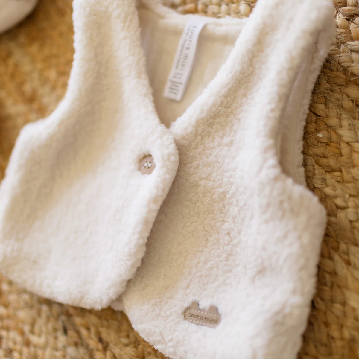 Veste sans manches crème en sherpa, naissance - Image 5