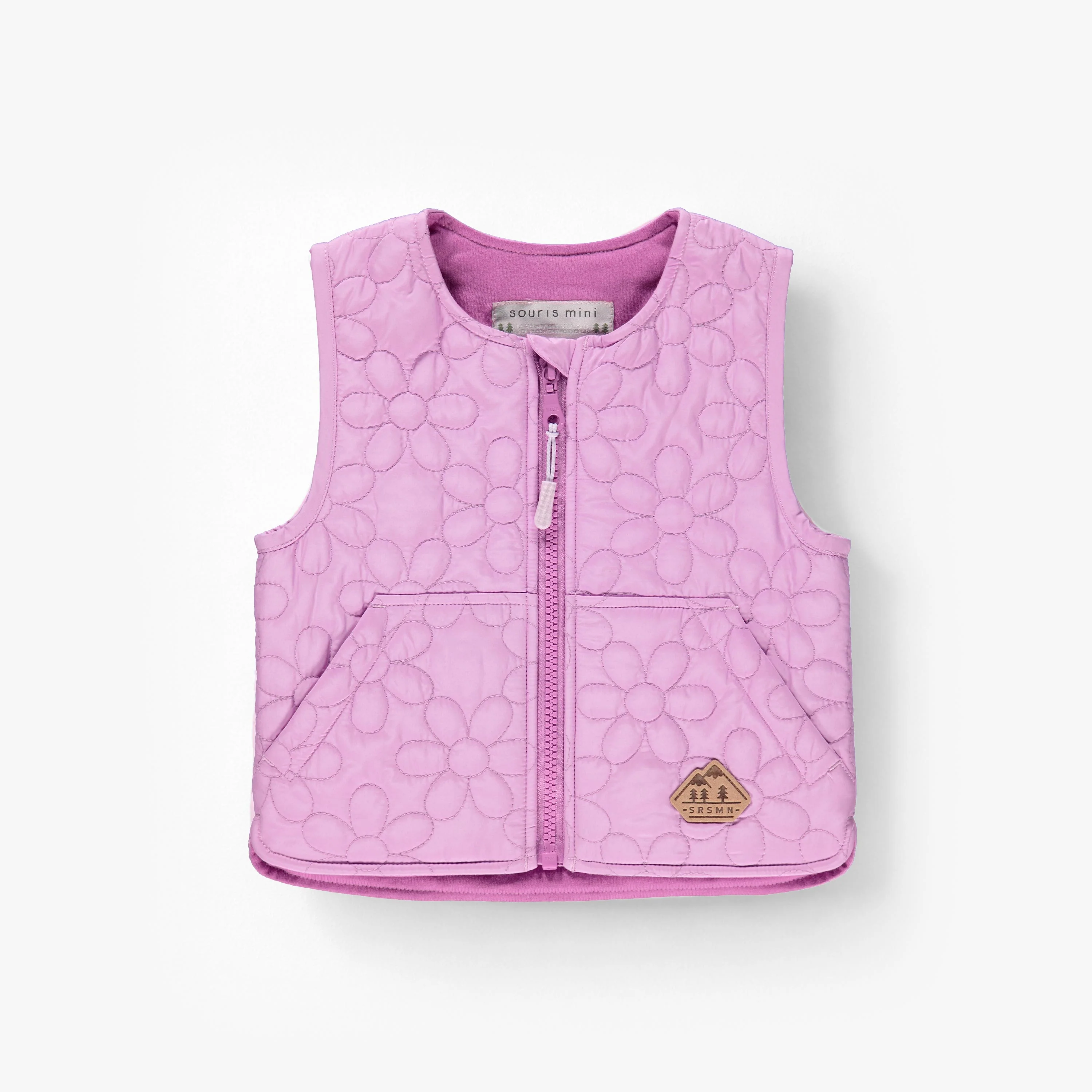 Veste sans manches mauve à motif floral matelassé, bébé
